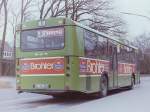 MAN SL 200/146612/wagen-50--war-jedoch-fuer Wagen 50, ... war jedoch fr den Getrnkevertrieb BROHLER vorbereitet worden. Diese Aufnahme stammt aus der Zeit um den Jahreswechsel 1984/85. Der Bus macht Pause an der Endstation der Linie 6 OHMSTEDE. 