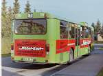 MAN SL 200/152511/wagen-79-bereits-ein-jahr-spaeter Wagen 79. Bereits ein Jahr spter war BIJOU Geschichte und der Bus stand jetzt komplett mit MBEL KAUF-Werbung, zuflligerweise mal wieder AM STADTRAND, aufgenommen im Oktober 1987.