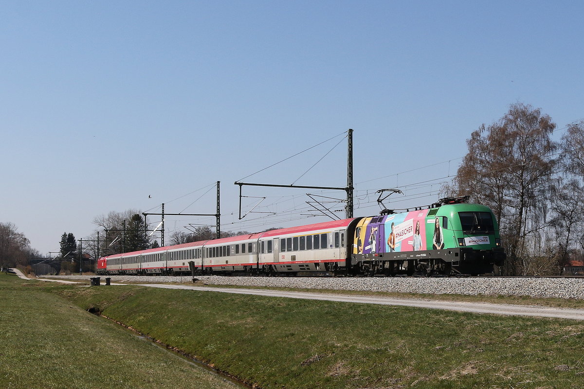 1116 168  Na sicher  war am 1. April 2020 mit einem  EC  bei �bersee am Chiemsee in Richtung Salzburg unterwegs.
