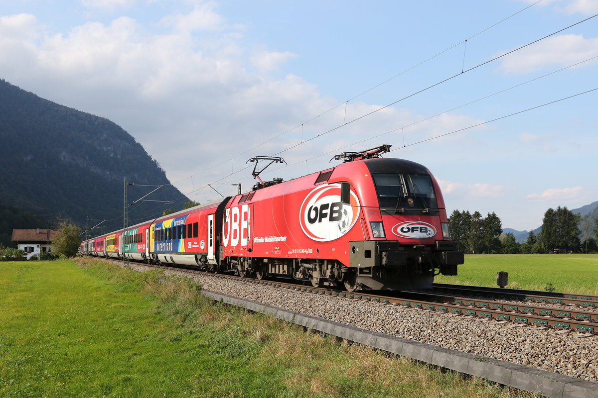 1116 249 mit dem  �FB-Railjet  war am 10. September 2020 bei Niederaudorf in Richtung Innsbruck unterwegs.