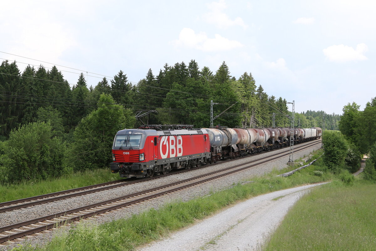 1293 074 mit einem  Mischer  aus Salzburg kommend am 10. Juni 2021 bei Grabenst�tt im Chiemgau.