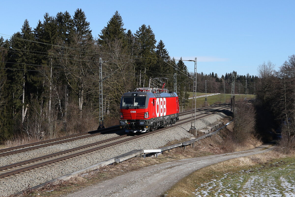 1293 085 aus Allach kommend am 9. Februar 2022 bei Grabenst�tt im Chiemgau.