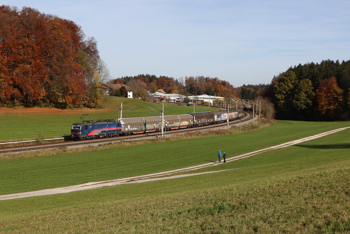 1293 200 mit dem  Papierzug  aus Salzburg kommend am 31. Oktober 2025 bei Axdorf.