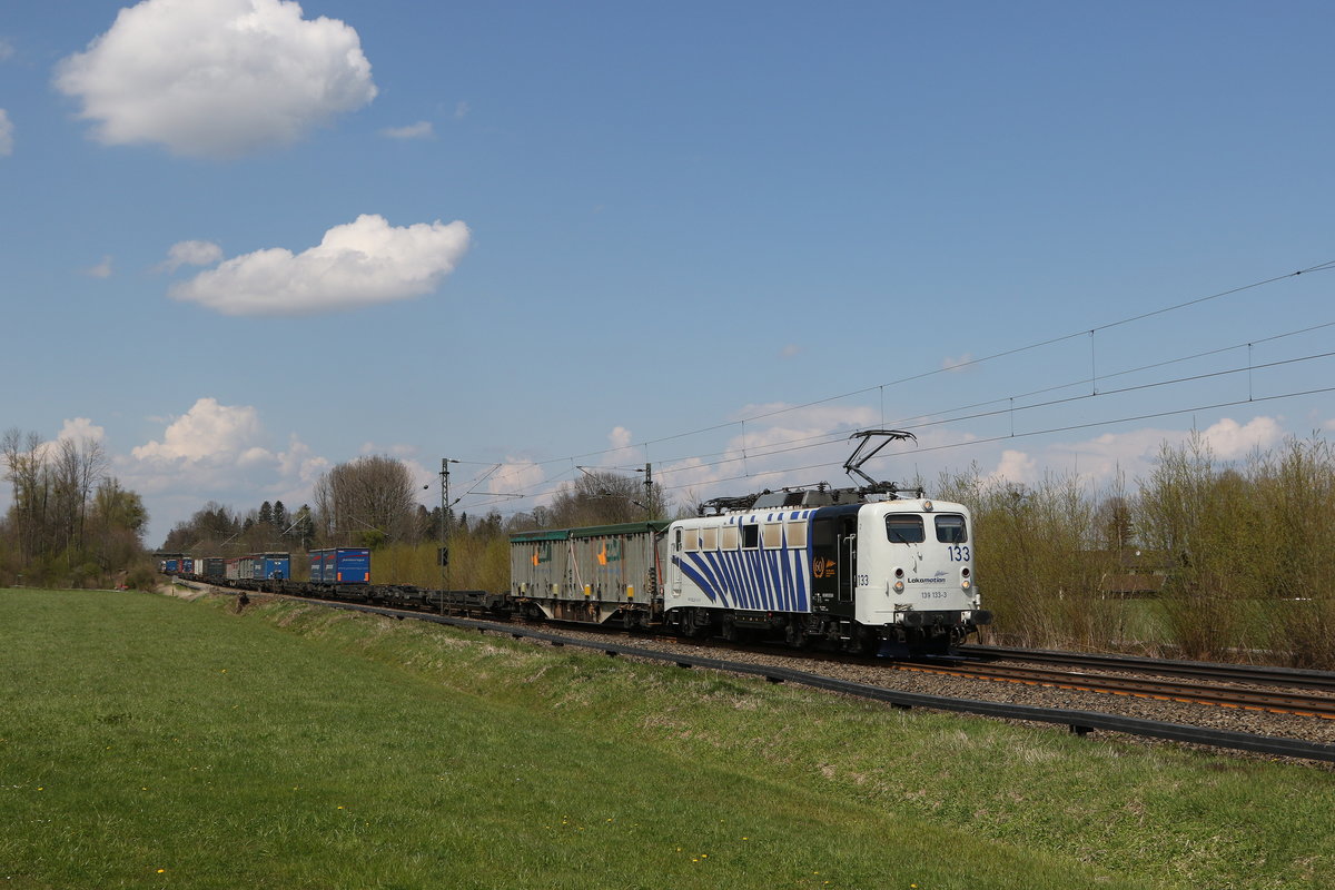 139 133 war am 21. April 2021 mit einem schwach beladenem  KLV  bei Brannenburg im Inntal auf dem Weg nach Kufstein.