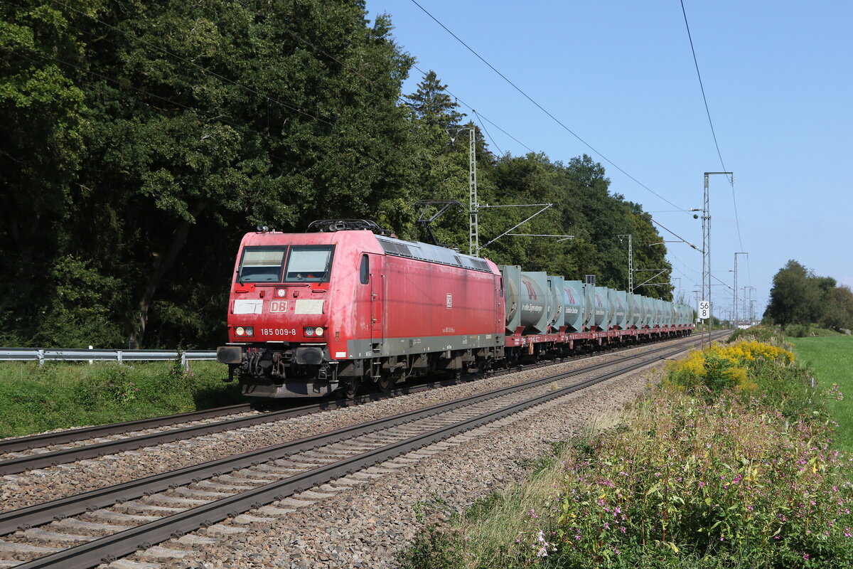185 009 mit einem M�llzug aus Freilassing kommend am 4. September 220224 bei hufschlag.