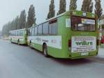 Wagen 61. ... aufgenommen im Jahr 1992, steht der Bus als Einsatzwagen im Park-Ride-Verkehr an der Weser-Ems-Halle. Jetzt mit der Zusatzwerbung fr RICOH-Kopierer. Die Beschriftung der Heckklappe blieb unverndert, bis ...