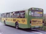 Die ÖBS-Busse. ... wie auch hier bei Wagen 64, aufgenommen im Oktober 1984 in WAHNBEK. Dafür sind aber die Positionen der Werbesprüche vertauscht. Die Beschriftung der Fahrerseite zeigt deutliche Unterschiede.